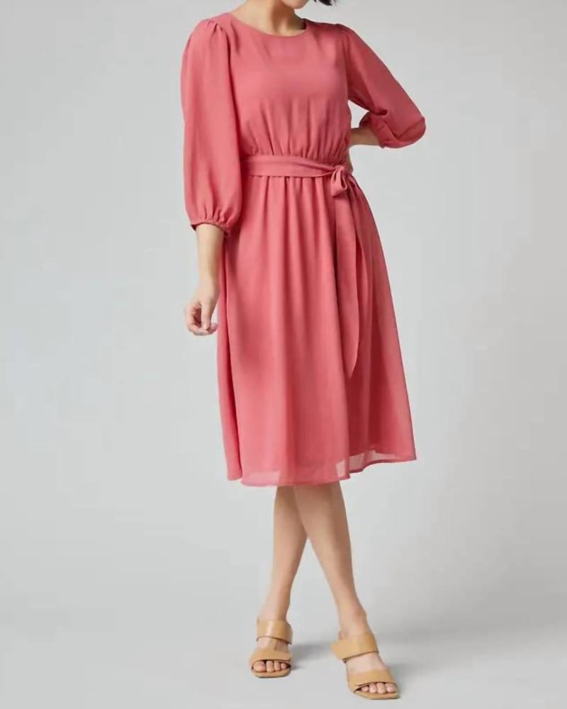 Front of a model wearing a size 2X Luna Dress in Pink in Pink by DOWNEAST. | dia_product_style_image_id:337723